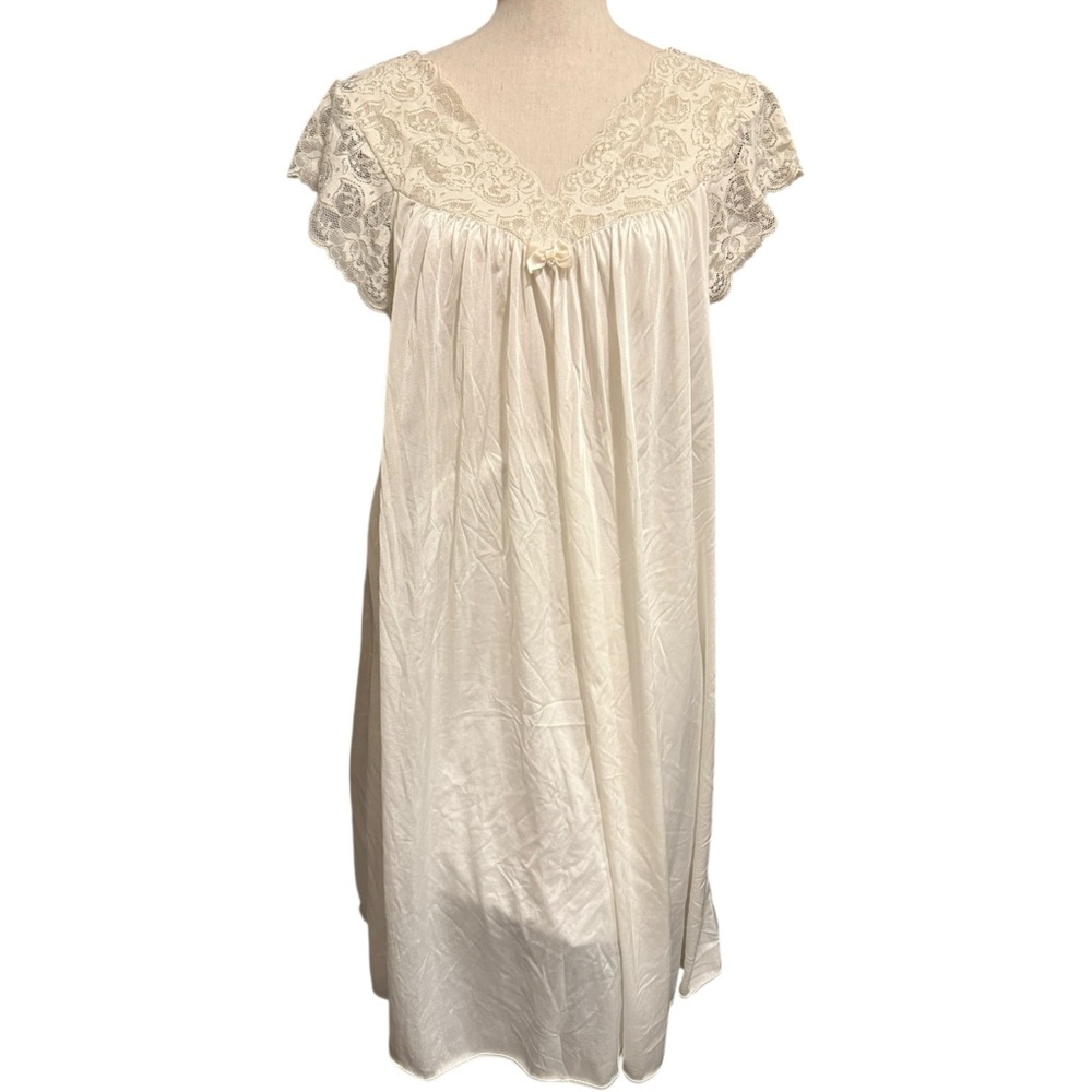 Vintage grannycore coquette ivory bow lace chemise slip dress lingerie nightie - Picture 5 of 13
